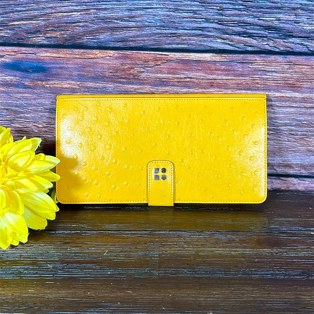 RARE! KATE SPADE Yellow Ostrich Leather Clutch with Card Slots & Billfold!
